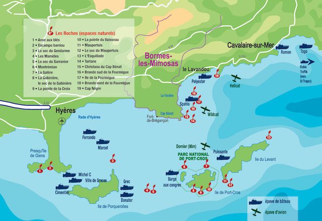 Carte des Sites de plongées Carte des Sites de plongées